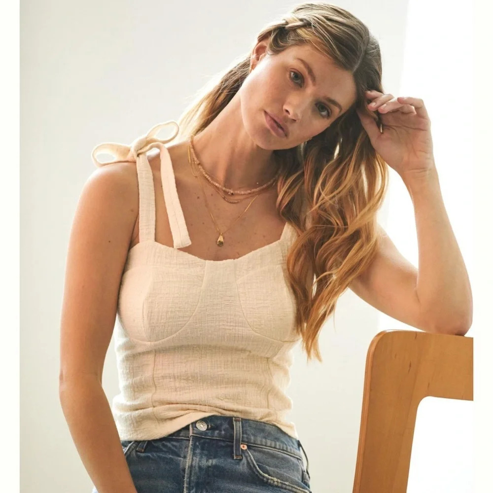 Anthropologie MAEVE Structure Tie Tank in Cream Size XL